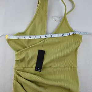 Lulus NWT Chartreuse Green One Shoulder Ribbed Ruched Midi Dress LD5016 Womens L thumbnail 7