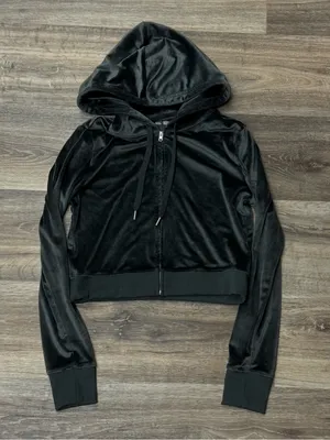 Aerie Dreamy Velour Cropped Zip Up Hoodie Dark Grey Women’s Medium thumbnail 2