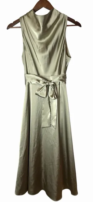 Antonio Melani Kinnon Satin Sage Green Drape Neckline Self Tie Dress 6 thumbnail 1