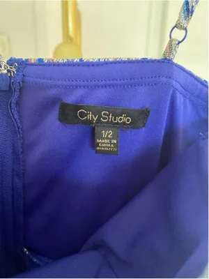 Macy's City Studio Sparkle Tiered Party Mini Dress Royal Blue Silver Shimmer 1/2 Event‎ thumbnail 5