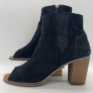 Toms Womens 9 Booties Majorca Peep Toe Perforated Black Suede‎ Ankle Boots thumbnail 1