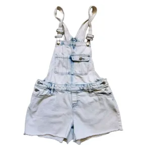 Mossimo Overalls Denim White Wash Women Size Small Distressed Shorts Hem Pockets thumbnail 5
