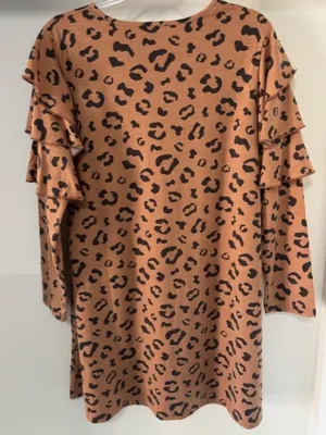 Simply Southern L Leopard Ruffle Tier Sleeve Dress Black Tan Everyday Statement thumbnail 2
