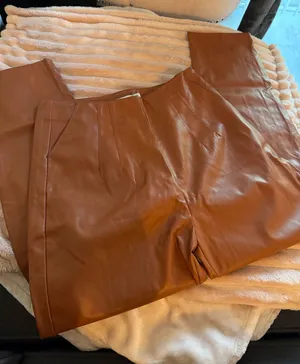 Lush Clothing Faux Leather Caramel Brown High-Rise Pants thumbnail 1