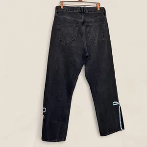 Agolde 90s dark wash jeans w/ custom ribbon split hem | size 28 coquette thumbnail 6