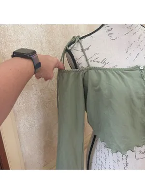 Zara Flowy Tank Top Tie Shoulders Spaghetti Straps Long Sleeve Green Sz M thumbnail 8