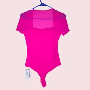 NWT‎ REORIA Mesh Sleeve Square Neck Bodysuit – Hot Pink – Small thumbnail 8