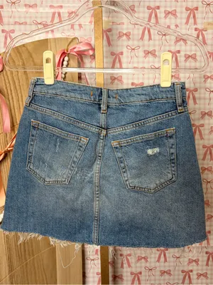 We The Free Blue Denim Distressed Button-Front Mini Skirt Coastal Cowgirl 26 thumbnail 3