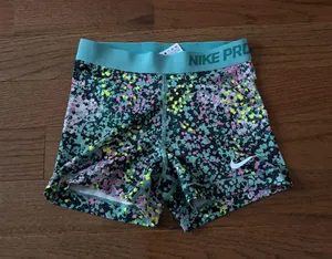 Nike Pro teal multicolor waistband Women's 3" Shorts - Small thumbnail 1
