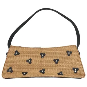 Cole Haan Bag Tan Black Wicker Appliqued Flowers Purse Handbag Mini Pocketbook thumbnail 2