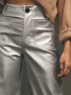 Anthropologie Maeve Women’s The Colette Silver Metallic Wide Leg Pants Size 30 P thumbnail 3