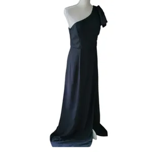 Lulus Simply Brilliant Black One Shoulder Bow Chiffon Maxi Dress Slit in Black S thumbnail 3