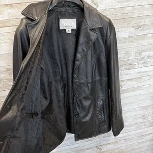 Vtg Wilsons Leather Maxima Womens M Jacket Black Leather Fitted 3 Button Y2K EUC thumbnail 4