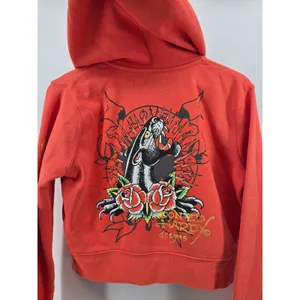 Ed Hardy Hoodie Womens XL Red Cropped Zip Up Tattoo Graphic Panther Dagger Y2K thumbnail 5