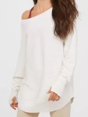 OFFLINE by Aerie Home Stretch Sweater Size Large White Boatneck Off The Shoulder thumbnail 1