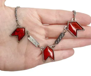 Red Faux Turquoise Triple Arrow Snail Chain Boho Tribal Necklace thumbnail 2
