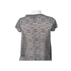American Eagle Crochet Sheer See Though Top Size S Gray BOHO Lace Short Sleeve thumbnail 8