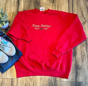 Lee Vintage 90s Happy Holidays Ugly Christmas Holiday Red Sweater Womens Large thumbnail 1