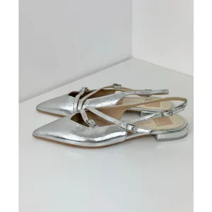 NEW Dolce Vita Pamla Sling Back Metallic Leather Flats Shoes Silver US 8.5 thumbnail 5