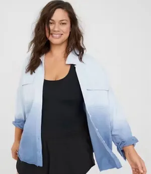 Aerie Offline The Throwback Shacket in Blue Ombre thumbnail 1