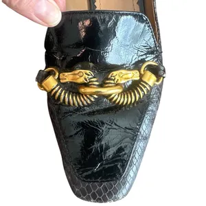 Tory Burch Jessa Horsehead Loafers Snake Patent Leather Black Gold 8.5 thumbnail 11