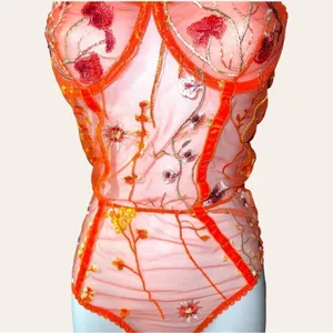 one piece orange sheer mesh Nighty! New Size L thumbnail 4