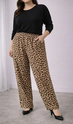 A‎ New Day Leopard Print Wide Leg Lounge Pants Size L thumbnail 1