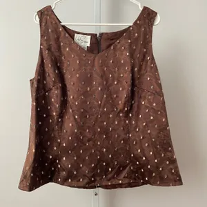 Lily Samii Silk Office Siren MobWife Polka Dot‎ Sleeveless Blouse Brown thumbnail 1