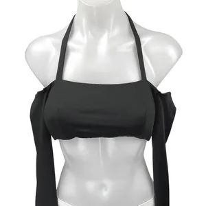 Edikted Women's Black Halter Tie Long Cold Shoulder Backless Cropped Top Size S thumbnail 3