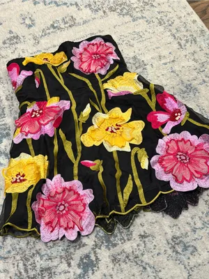 By Anthropologie Strapless Floral Organza Mini Dress Petite Medium thumbnail 5