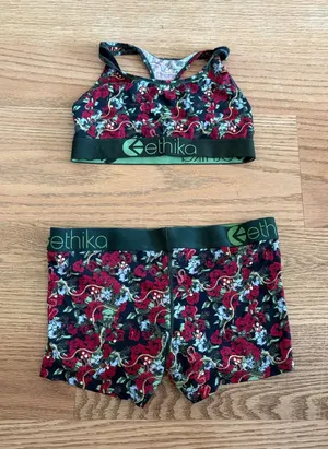 Ethika Floral Sports Bra & Boxer Short Set - Black & Red Floral thumbnail 1