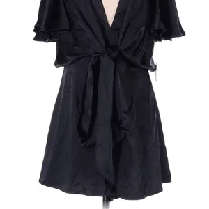 Altar'd State Black Satin Romper Small Flutter Sleeve Tie Front Coquette Party thumbnail 4