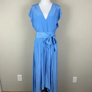 Ramy Brook Maxi Dress Womens 6‎ Blue Belted High Low Pleated Fairy Rebecca Satin thumbnail 2
