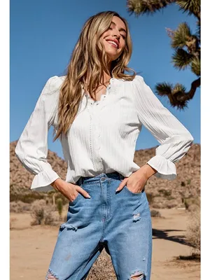 NWT Cupshe White Lace Blouson Sleeve Ruff Cuff Top - Size: Small thumbnail 10
