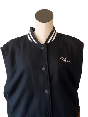 NWT Vans Off The Wall Varsity Letterman Vest Wool Blend Black SZ-M thumbnail 6