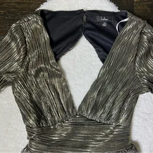 Lulu’s Plisse and Thank You Gold Pleated Long Sleeve Backless Romper thumbnail 5