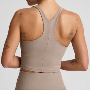 Beyond Yoga Spacedye Refocus Cropped Tank with Shelf Bra Birch Heather Beige XS thumbnail 2