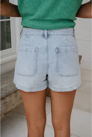 These Three Boutique High Rise Crop Light Wash Denim Shorts thumbnail 2