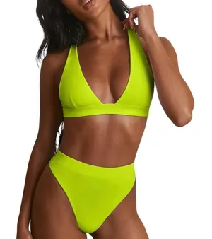 Neon Green High Waisted Thong Bikini Set Medium thumbnail 1