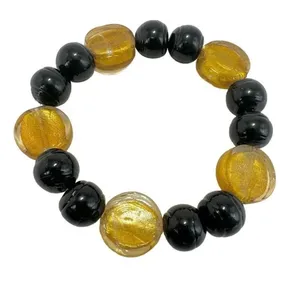 Black and yellow stretchy beaded bracelet thumbnail 1