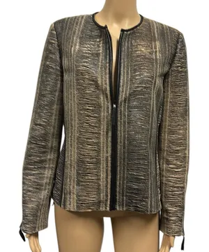 Blue Ice Tan Black Textured Zip Up Zip Sides and Cuffs Blazer Jacket Womens 10 thumbnail 1