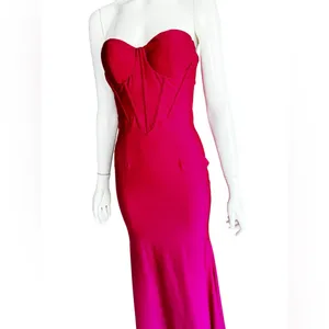 FAERIESTY Solid Mermaid Hem Tube Pink Strapless Evening Gown Size Small. thumbnail 8