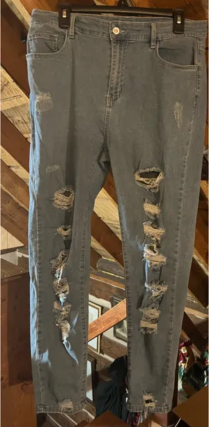 Shein Distressed Jeans Light Blue Denim Hi-rise Waist Sz XL Pe thumbnail 2