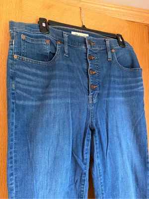 Madewell Cali Demi Boot Button Fly Jeans Blue Denim Raw Frayed Hem Size 31 thumbnail 2
