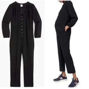 Hatch x J. Crew Women's Button Up Maternity Long Sleeve Jumpsuit Black Sz 0 thumbnail 2