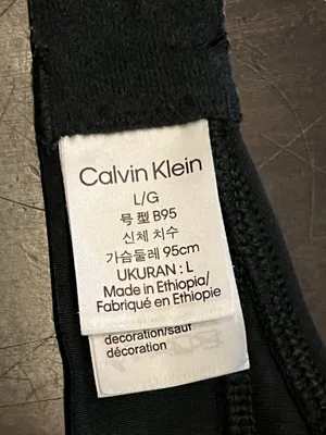 Calvin Klein Bralette Bra Womens Large Black Cotton Wireless Logo V Neck Stretch thumbnail 6