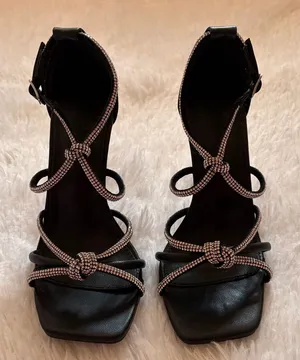 Charlotte Russe Black Strappy Heels with Rhinestone Accents thumbnail 1