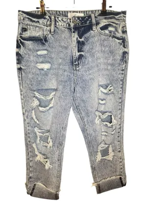 KanCan Light Acid Wash Distressed High Rise Boyfriend Denim Jeans thumbnail 1