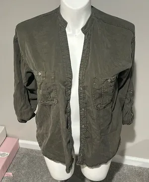 Zara army‎ green button down size small thumbnail 1