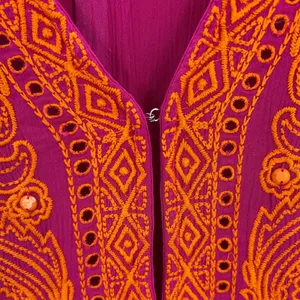 Soft Surroundings‎ Womens Fuchsia Orange Embroidered Kaftan Swim Coverup Sz S/M thumbnail 5